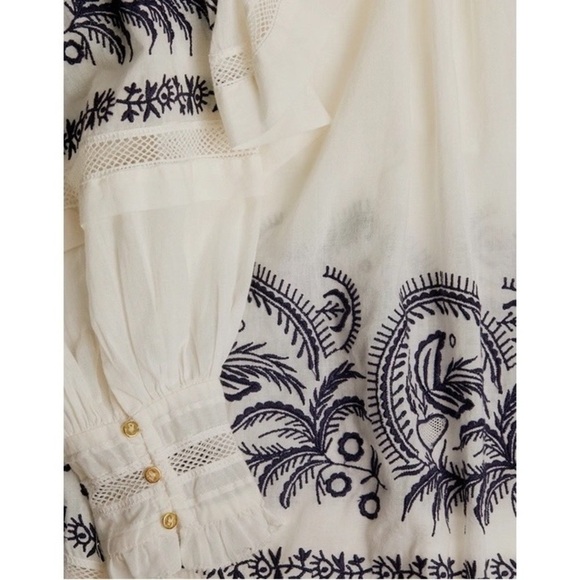 ULLA JOHNSON White Black Annetta Ruffle Embroidered Top Sz 2 - Picture 4 of 16